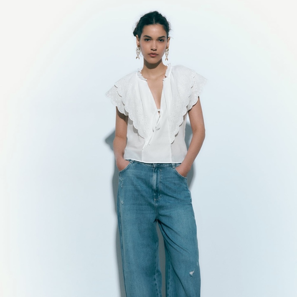 Zara open work embroidered top